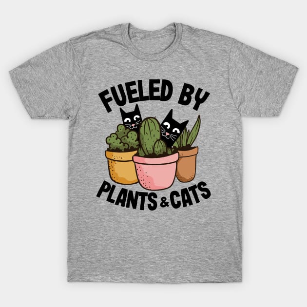 Fueled By Plants & Cats Funny Gardening Gift Cat Lover T-Shirt by Kuehni